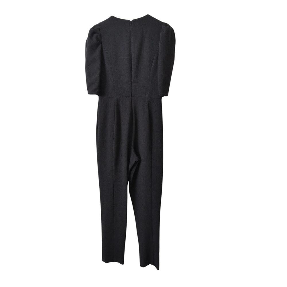 Black Halo Russo Puff Shoulder Slit Jumpsuit Black Size 8 Slim Leg Front Pockets - Picture 7 of 15